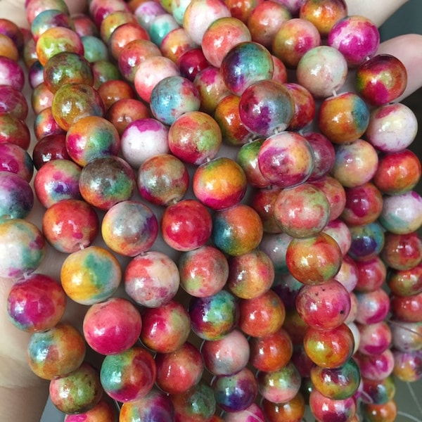 5 Strands Multicolor Mountain Round Jade Beads Wholesale , 4mm 6mm 8mm 10mm 12mm , 16 inches per strand