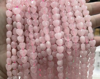 Rose Pink Quartz Heart Beads, 15 Inch Strand (8-14mm)