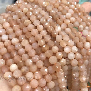 6mm 8mm Natural peach moonstone Faceted Round Beads,High Quality orange moonstone Faceted round Beads-15 Inches Strand