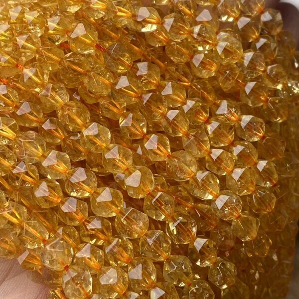 Natural  Citrine Quartz Star Cut Faceted Nugget Gemstone Beads 6mm 8mm 10mm,15 Inches Full Strand