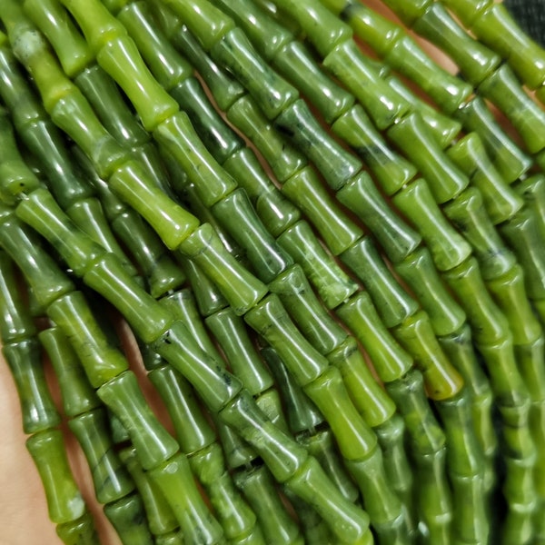Natural Olive green jade cylinder bamboo knot shape beads,5*12mm,15 inches one strands