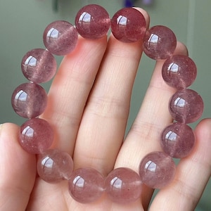 14mm Natural Strawberry Crystal Quartz beads bracelet, Red strawberry quartz Crystal bracelet,healing stone,energy stone,jewelry gifts