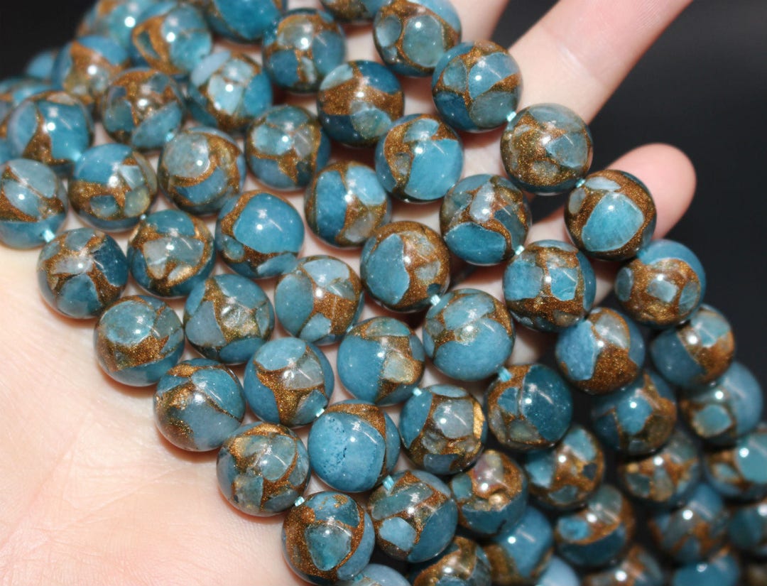 Natural Blue Mosaic Quartz Smooth Round Stone Beads 6mm 8mm 10mm 12mm