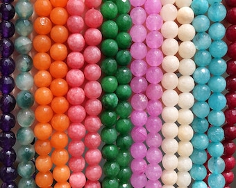 Faceted Chalcedony Round Beads, Rainbow Colors, 8mm 10mm, 15 Inch Strand