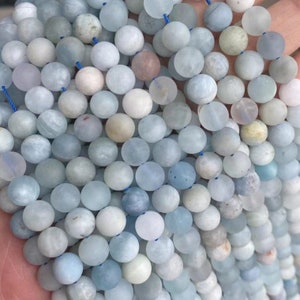 Natural Aquamarine Frosted Round Beads 6mm 8mm 10mm 12mm -Aquamarine matte round Gemstone beads,15 Inches Full Strand