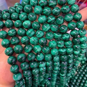 Natural Malachite Beads 4mm 6mm 8mm 10mm 12mm 14mm 16mm Smooth Round Beads,15 Inches One Strand  Malachite