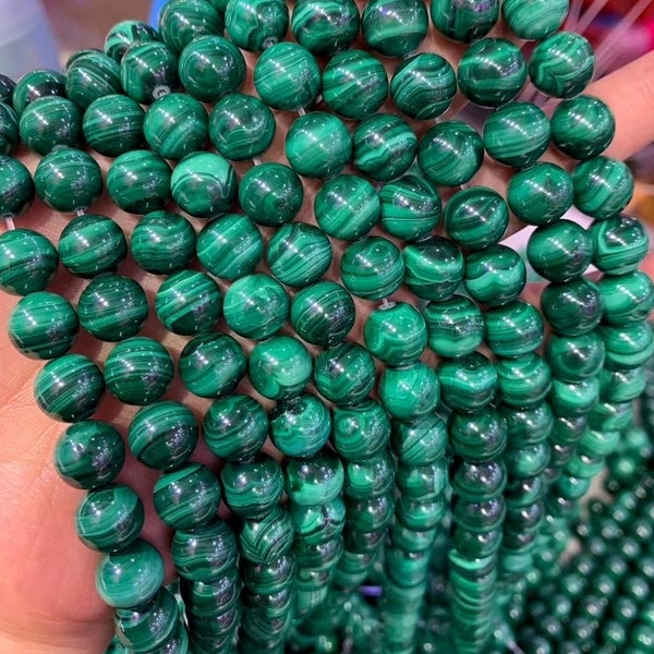 Natural Malachite Beads 4mm 6mm 8mm 10mm 12mm 14mm 16mm Smooth Round Beads,15 Inches One Strand  Malachite