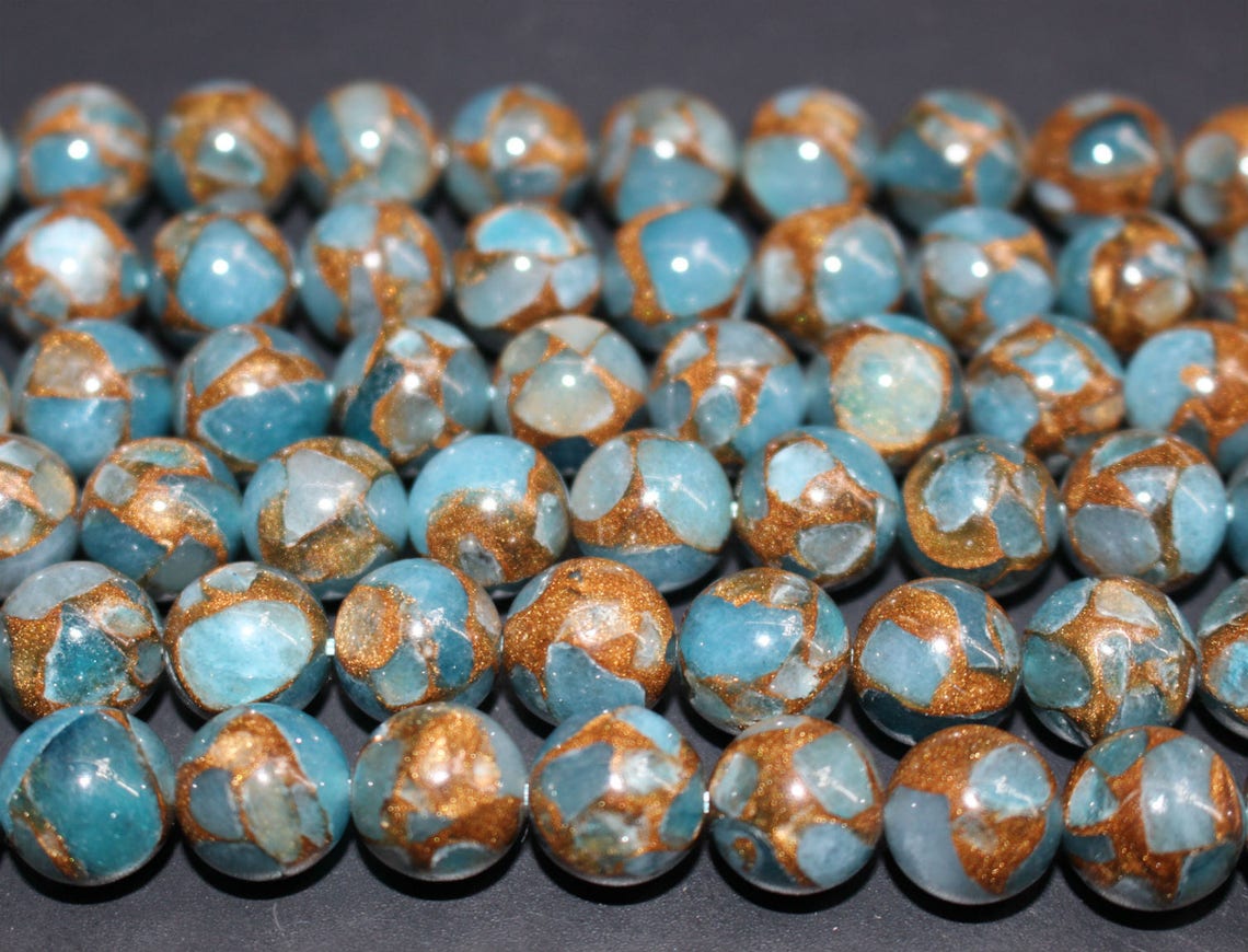 Natural Blue Mosaic Quartz Smooth Round Stone Beads 6mm 8mm Etsy