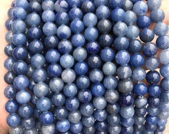 Pierre précieuse d'aventurine bleue naturelle, perles rondes lisses 3 mm 4 mm 6 mm 8 mm 10 mm 12 mm, brin complet de 15 pouces