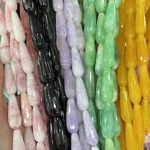 Faceted Chalcedony Teardrop Loose Beads, green pink blue purple tear drop faceted beads 10*30mm,15 Inches one strands