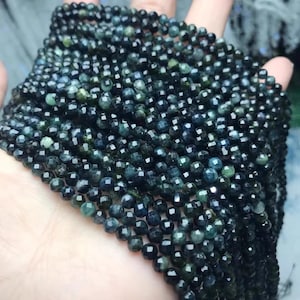 Micro Natural Blue tourmaline faceted loose beads 4mm tourmaline faceted spacer seed tassel beads,15 inches one strands