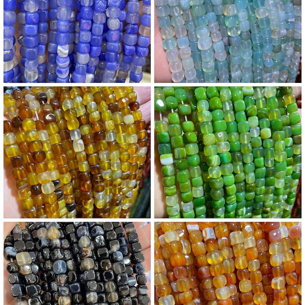 Blue Green Black Red Brown Sardonyx Agate Cube Loose Beads 7-8mm Square Gemstone Beads, 15 inches one strands