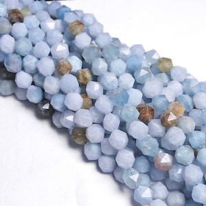 Echte natuurlijke stergeslepen aquamarijngoudklompje edelsteenkralen 6-12 mm, 15 inch volledige streng