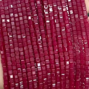 Perline di cubo di rubino rosso naturale autentico, perline di diamanti quadrati di rubino micro Lab sciolte, 3 mm 4 mm, 15 pollici un filo