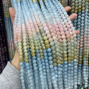 Natural Geunite Multicolor Morganite Aquamarine Beryl  Smooth round beads 6mm 8mm 10mm ,AAAA High quality morganite beads,15 inches