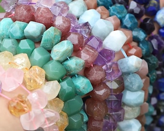 Faceted Gemstone Nugget Beads, Rose Quartz, Lapis Lazuli, Amethyst (15 inch)