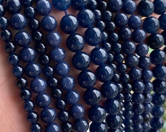 Dark Blue Jade Loose Beads 6mm 8mm 10mm beads ,Blue Jade Smooth Round Beads,15 inch