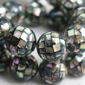 Naturliga Abalone-mosaikpärlor, paua-snäckspärlor, 15 tum, 8 mm 10 mm 12 mm 14 mm