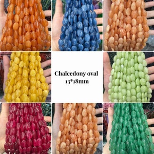 Cuentas sueltas de forma ovalada de Calcedonia de 13x18mm, cuentas redondas planas de Calcedonia amarilla, verde, púrpura, al por mayor, 15 pulgadas