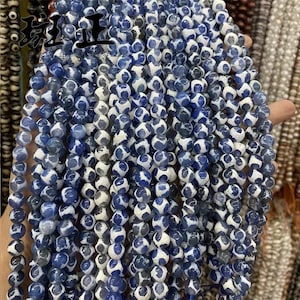 Blue Tibetan Dzi agate round beads,Football Dzi agate beads 8mm 10mm,15 inches one strands