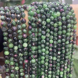 Faceted Ruby Zoisite Round Beads for Jewelry making, 15 Inch Strand