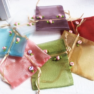 100PCS Rose Flower Drawstring Bags Pouch Wedding Favor Gift Packaging Bag Jewelry Party Bags ,Organza jewelry gift packaging