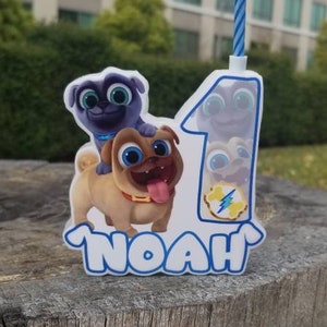 Puppy Dog Pals Personalized Birthday Candle, Cake Topper Wax Candle Topper, party theme