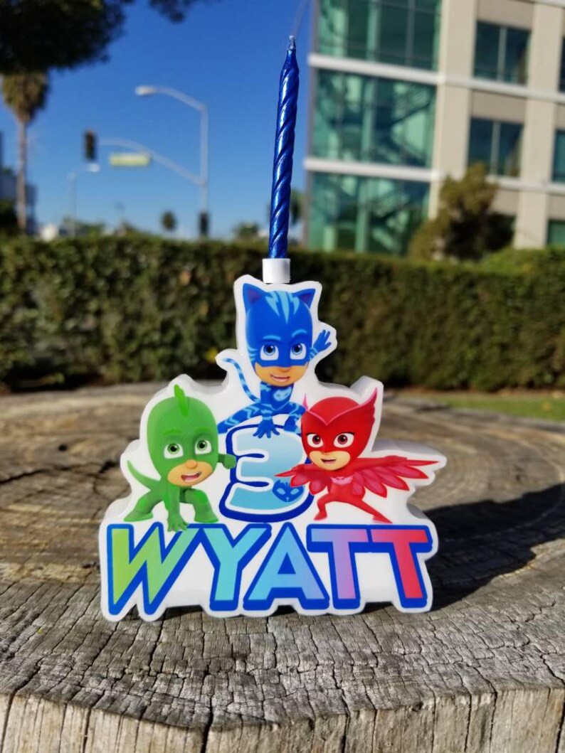 PJ Masks Cake Topper Wax Candle Personalized Birthday Candle Etsy