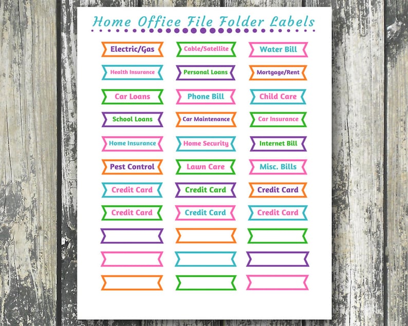 Home Office File Folder Labels EDITABLE Printable Organization Colorful