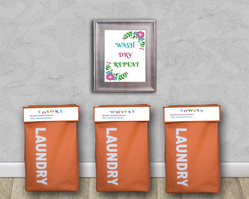 laundry sorting labels and laundry wall decor bundle pack