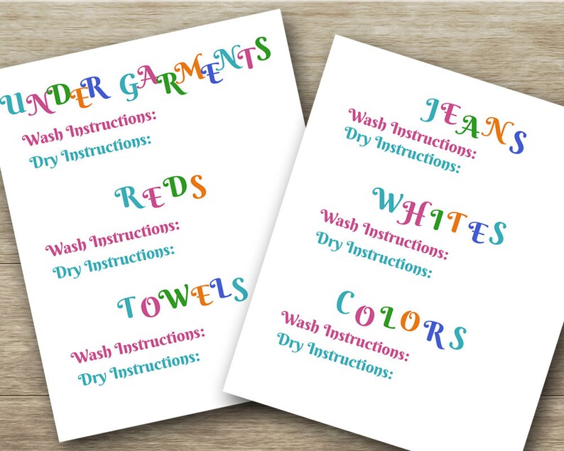 laundry sorting labels and laundry wall decor bundle pack