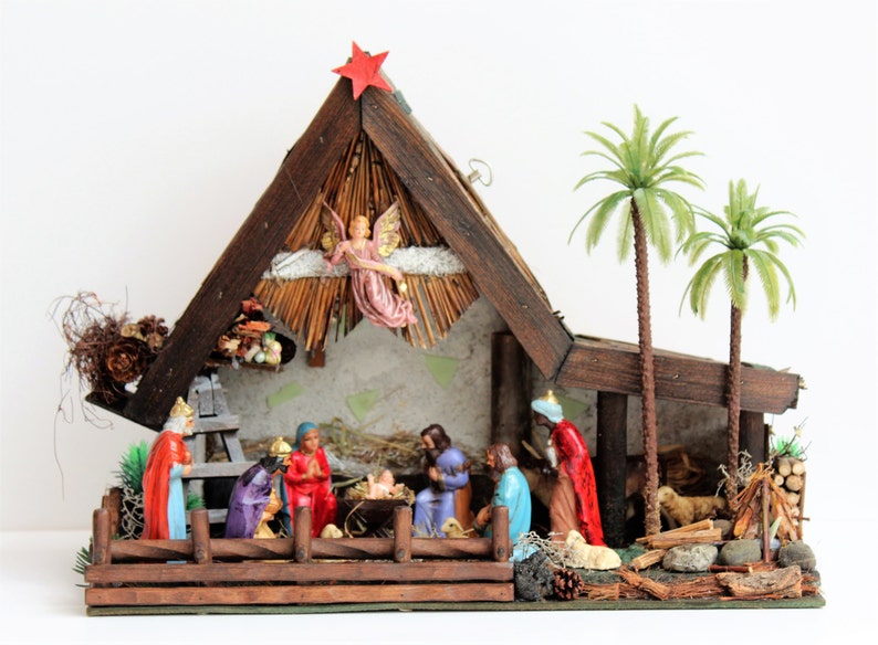 Vintage Christmas Dolls House Nativity Scene Christmas Decor Christmas Night Music Box Nativity Home Decor Lighting Xmas Angel