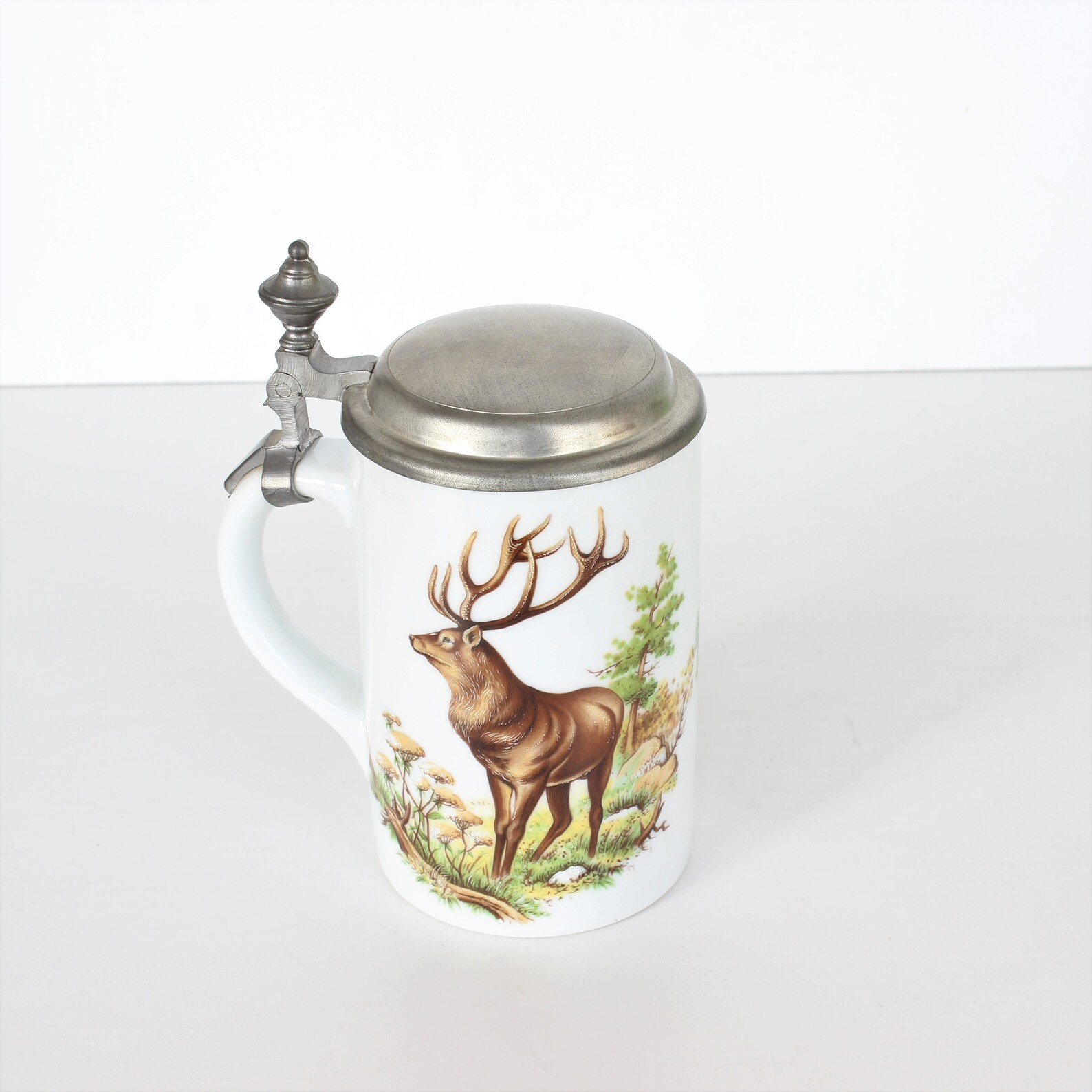 Porcelain German Beer Stein with Lid Deer Stoneware Pewter Etsy