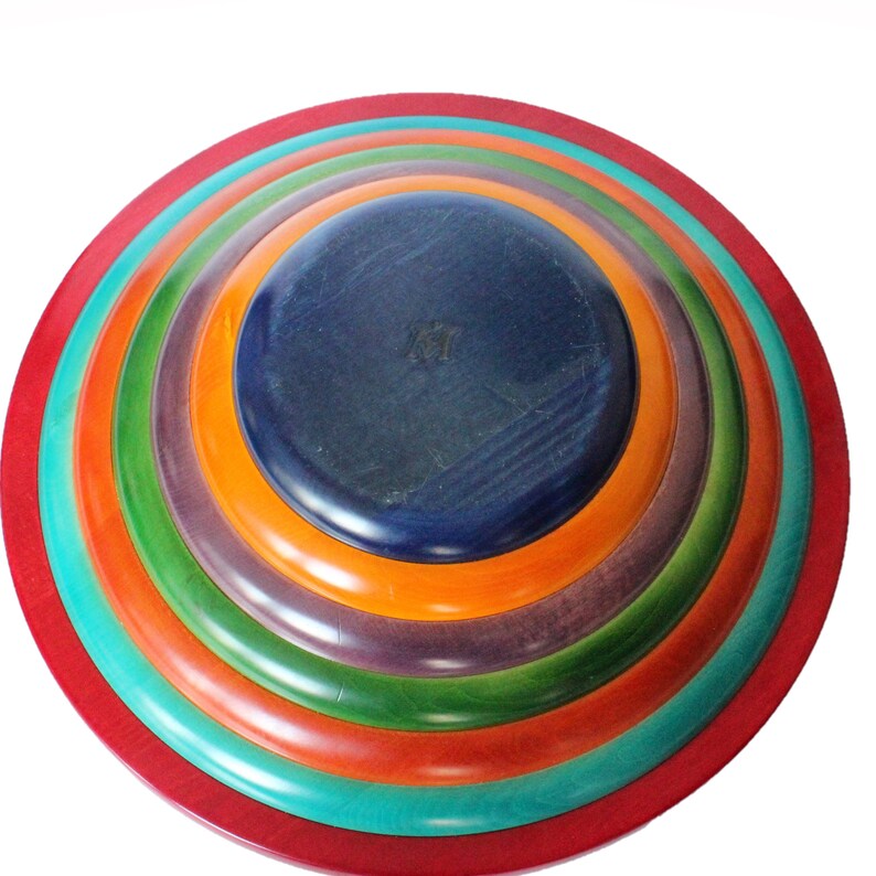 Pietro Manzoni Vietri Bergamo Italy Very Large Multi Colored Vintage Wooden Bowl Trinket Holder