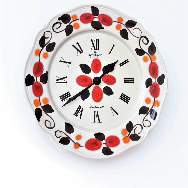 Junghans 70s Mid Century Wall Clock Floral Red Retro Wall Etsy