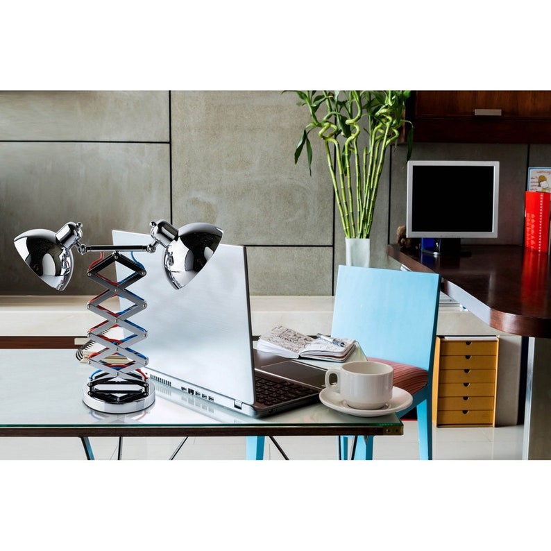 Table Lamp Scissors Chrome Accordion Lamp Industrial Desk Etsy