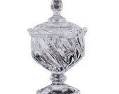 Vintage Sugar Bowl with Lid Clear Crystal Tea Coffee Sugar Canisters Vintage Kitchenware Kitchen Organizer Spiral Pattern