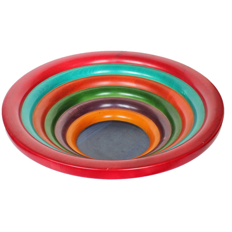 Pietro Manzoni Vietri Bergamo Italy Very Large Multi Colored Vintage Wooden Bowl Trinket Holder