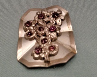 Vintage silver tone brooch with  Deep Purple Rhinestones