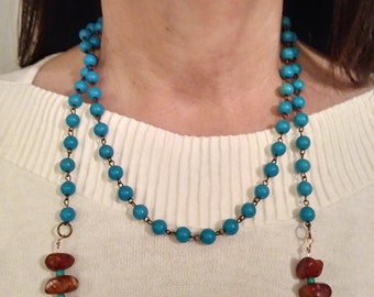 Hand Made Turquoise Bead and Chain Wrap Necklace