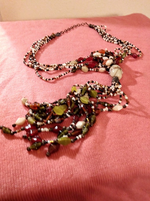 Vintage Glass Bead Tassel Necklace