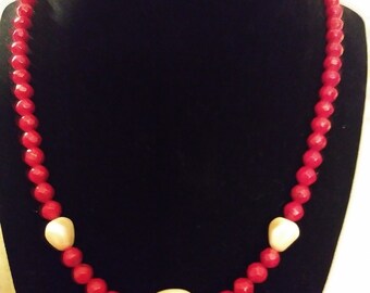 Unique Handmade Coral, Pearl and Glass Pearl Necklace