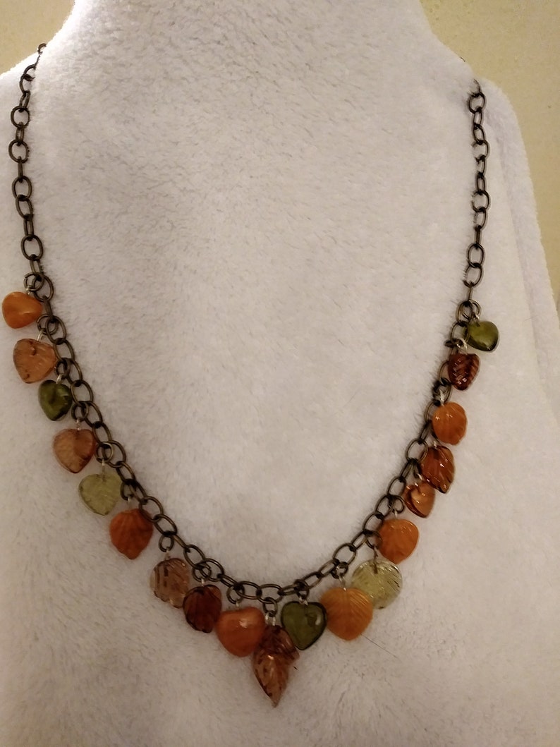 Autumn Necklace of Chain and Glass Beads image 1