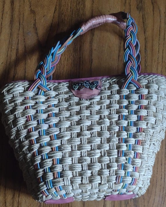 Brighton, woven handbag with multi color leather … - image 8