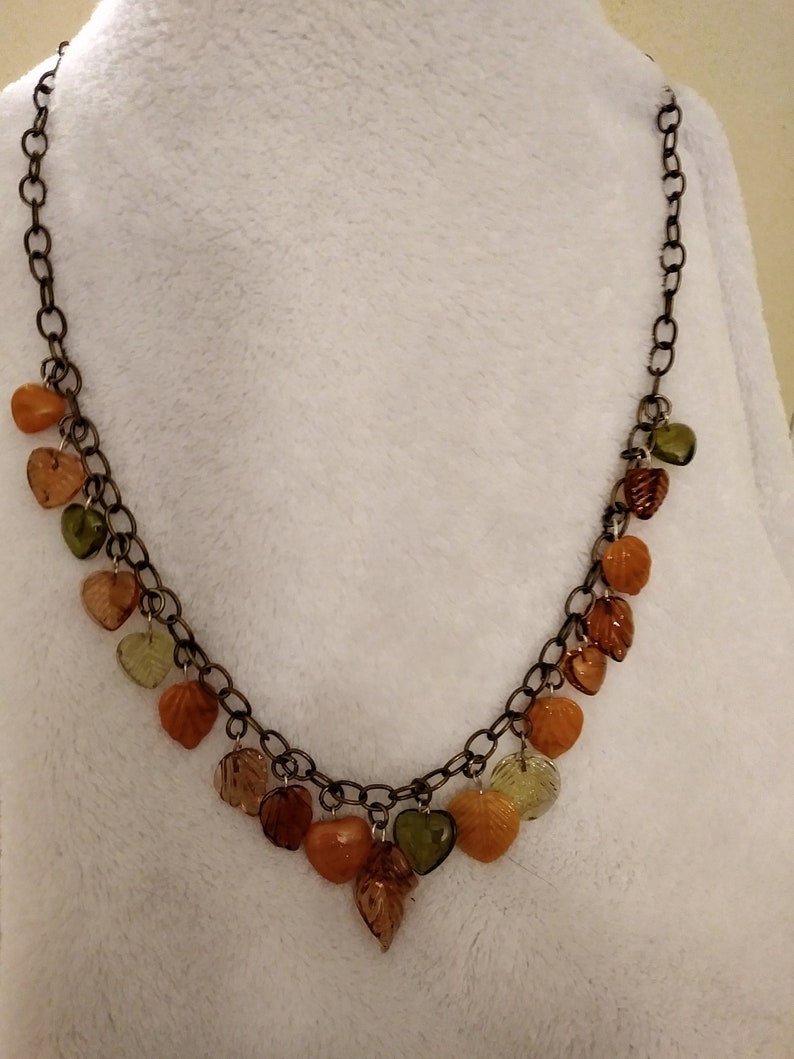 Autumn Necklace of Chain and Glass Beads image 3