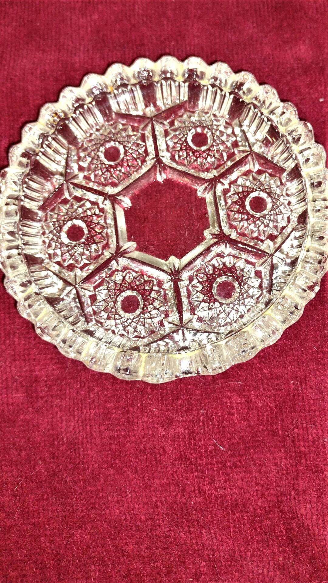 Vintage Cut Glass With Saw Tooth Edge Trinket or Coaster Etsy