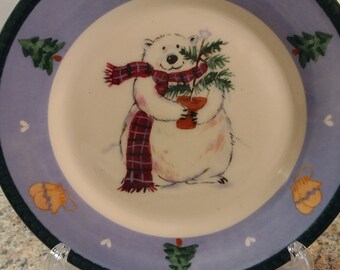 Pfaltzgraff Snow Bear Salad or Dessert Plates with a Blue Rim