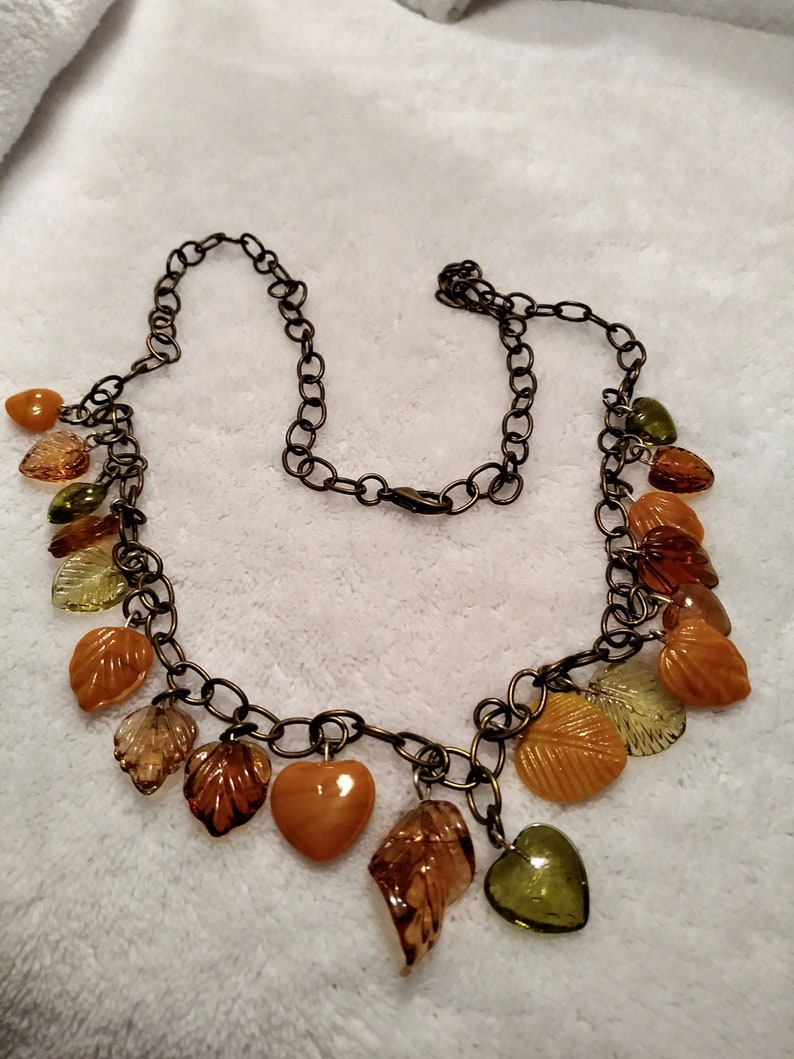 Autumn Necklace of Chain and Glass Beads image 6