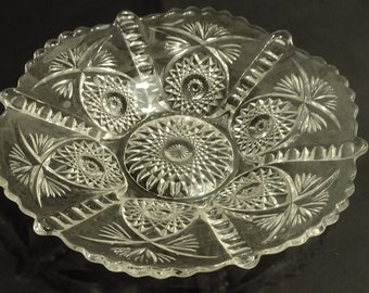 Clear Glass Footed Bowl, Pressed Glass, with Pineapple Design