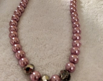 Hand Made Dusty Rose  and Gray Necklace